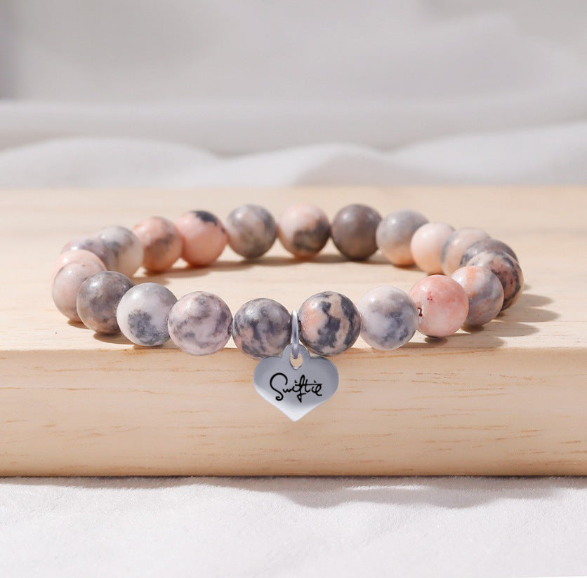 Wholesale New Music Festival Pink Zebra Natural Stone Peach Heart Bracelet